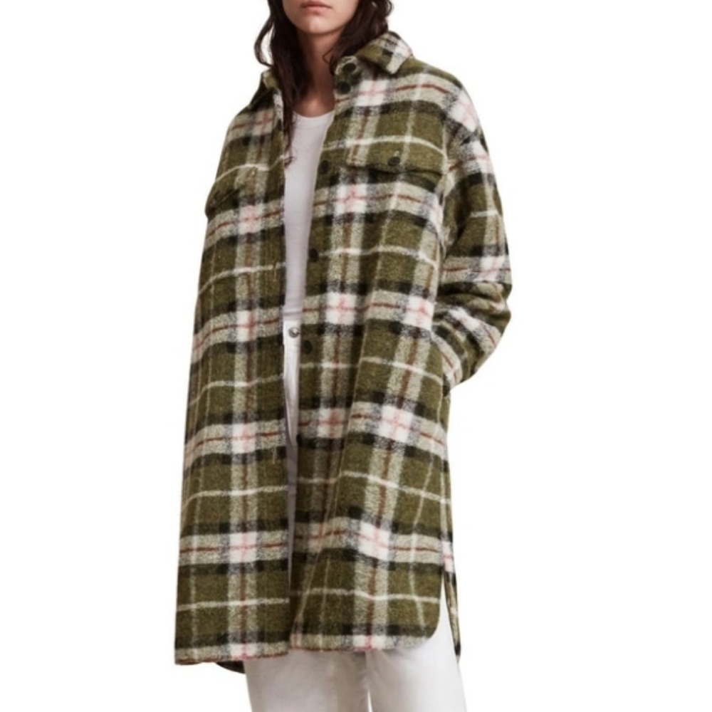 NWT All Saints Green Plaid WoolBlend Tia Check Coat Size 10